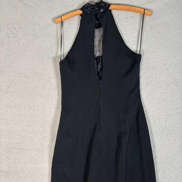 Vintage Dave & Johnny Mesh Cutout Dress Size S Black Halter Beaded Evening Gown - Picture 6 of 13
